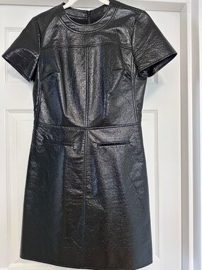 Michael Kors Black Faux Leather Short Sleeve Mini Dress